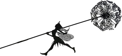 Fairies Wire Dandelion Stainless Garden Art Sculpture Steel Statue, Dancing Fairy Dandelion Garden Ornaments Art Decorations for Outdoor Yard Lawn Patio (D) (B)