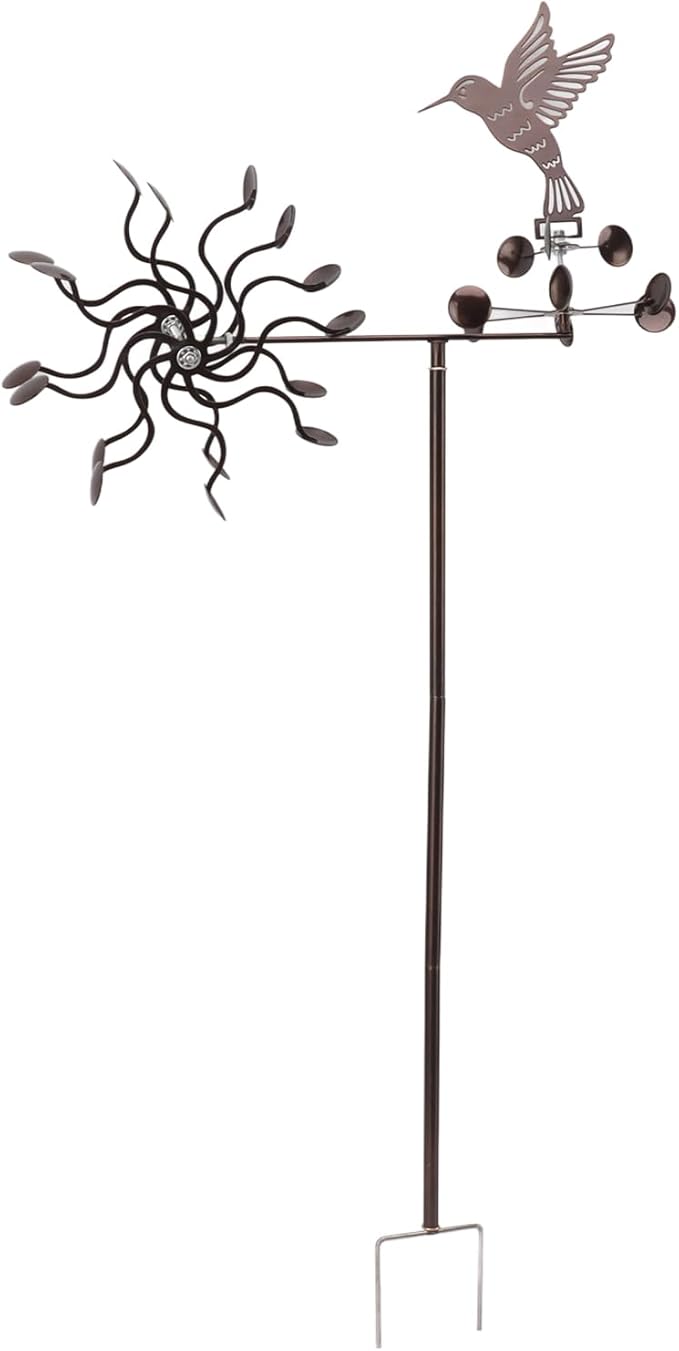 Hummingbird Iron Wind Spinner, Vintage Metal Windmill Sculpture, Outdoor Garden Lawn Ornament with Stable Rotation, Sturdy Premium Iron for Long Lasting Decor