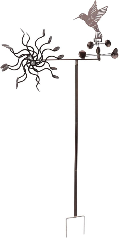 Hummingbird Iron Wind Spinner, Vintage Metal Windmill Sculpture, Outdoor Garden Lawn Ornament with Stable Rotation, Sturdy Premium Iron for Long Lasting Decor
