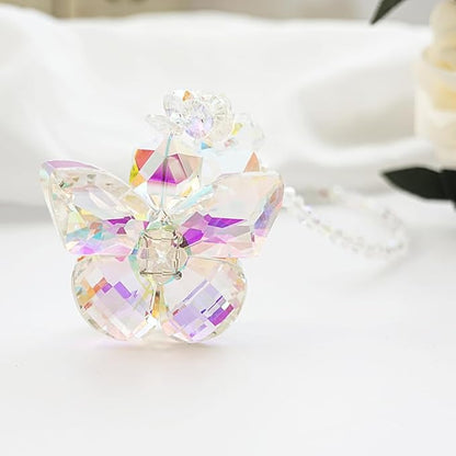 Butterfly Hanging Ornament for Car Decor Sun Catcher- Crystal Rain Bown Maker for Window Hanging - AB Colored Hanging Pendant for Home Garden