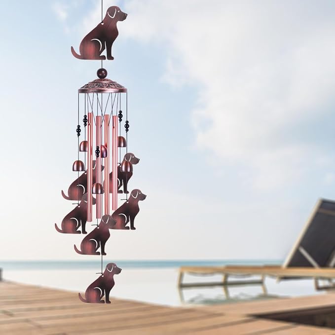 Dog Wind Chimes Outdoor/Indoor Decor -with Hook 6 Bells 7 Dogs Windchime, Memorial Wind Bell, Romantic Wind Catcher, Blessing Windchimes for Home, Mom Gifts, Balcony, Yard, Festival Garden Decoration