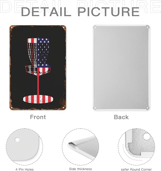 Vintage Tin Signs Cool Us Flag Disc Golf Basket Retro Metal Wall Decor for Home,Garden & Patio Inspirational Quotes & Funny Life Posters 8x12IN