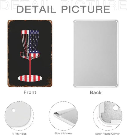 Vintage Tin Signs Cool Us Flag Disc Golf Basket Retro Metal Wall Decor for Home,Garden & Patio Inspirational Quotes & Funny Life Posters 8x12IN