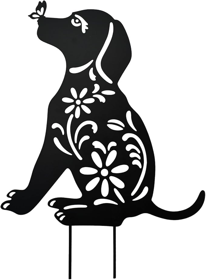MrMrKura Metal Dog Stakes Garden Decor Stakes Black Dog Silhouette Statue for Outside Metal Dog Decorative Ornaments for Outdoor Garden Home Patio Yard Decor (1 Dog)