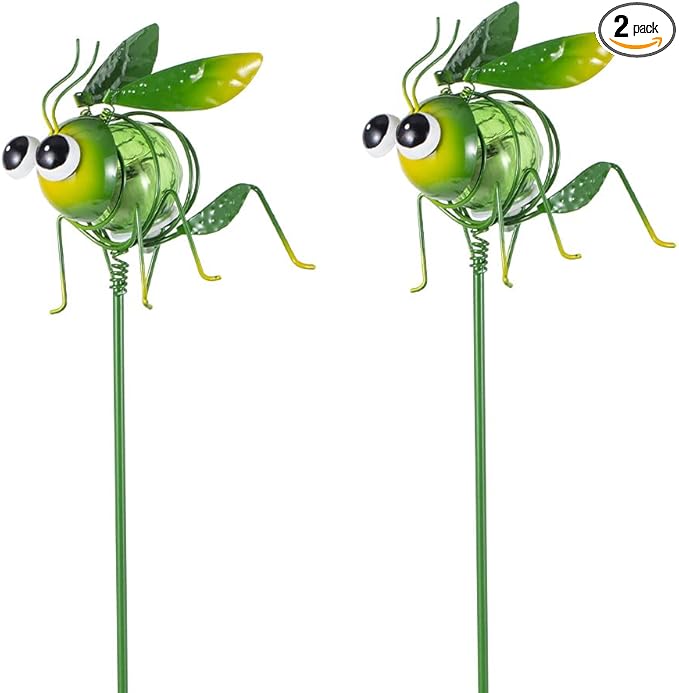 Viveta 2 Pack Garden Solar Lights, Solar Lights Stake with Cute Insect Figurines, Decorative Solar Light for Outdoor Pathway & Patio