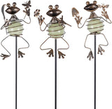 3 Pack Decorative Garden Stakes,Frog Waterproof Metal Spring Decor,Outdoor Decorations Yard Art Garden Stakes for Patio Yard Porch Decor