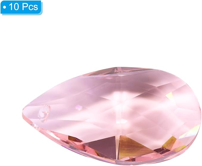 PATIKIL K9 Crystal Pendants Teardrop Beads, 10 Pack 38mm Chandelier Prisms Parts Hanging Beads DIY Lamp for Arts Crafts Decoration, Pink