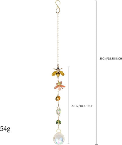 Crystal Suncatcher with Bee, Hanging Rainbow Maker with Colorful Prisms, Honeybee Suncatcher Gift, Window Ornament for Home, Garden, Patio Decor