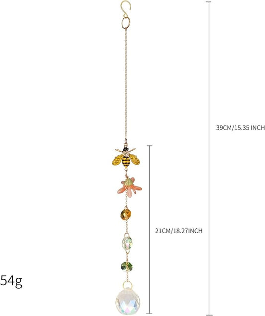 Crystal Suncatcher with Bee, Hanging Rainbow Maker with Colorful Prisms, Honeybee Suncatcher Gift, Window Ornament for Home, Garden, Patio Decor
