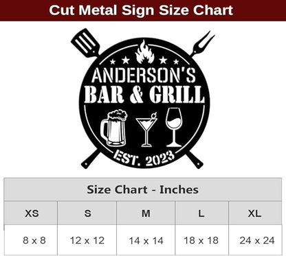 MeMate Bar & Grill Signs,Large Metal Sign Outdoor,BBQ Zone Sign,Grill to Personalize,Personalized Barbecue Signs Kitchen Decor,Custom Name Outdoor Plaques for Backyard Oasis Patio,Bar & Grill (Black)