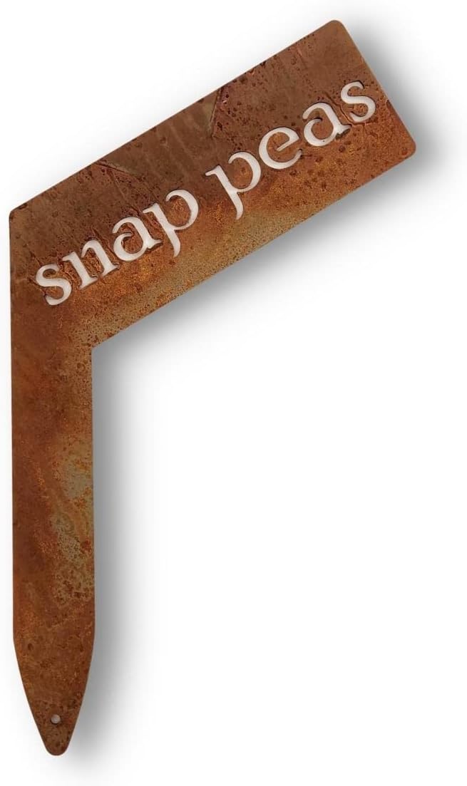 Planter Size Small Metal Garden Plant Vegetable Flower or Herb Markers 13.5 Inches Tall (snap peas, Naturally Rusted)