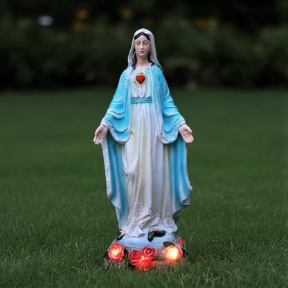 Garden Mary Statue,Solar Outdoor Virgin Mary Statues,Blessed Mother Statue with Solar Flower Ligths,Home/Garden Decor, Religious Gift to Women/Mom(11.81" H)