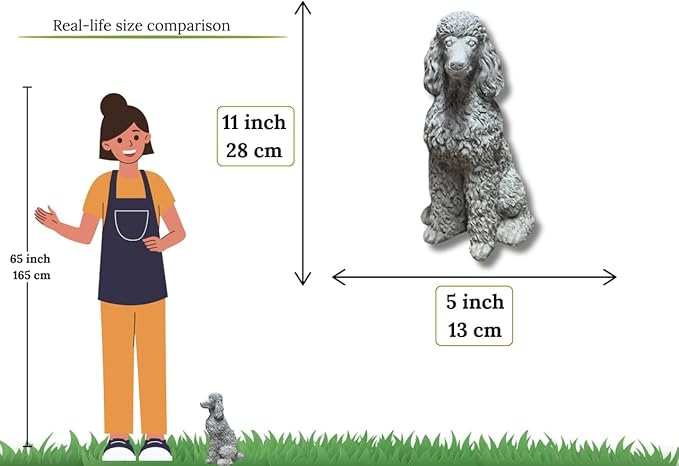Poodle Concrete Statue Outdoor Dog Garden Figure Pet Memorial Stone Cement Sympathy Gift Yard Sitting Puppy Sculpture Pets Lovers Gift Patio Decoration