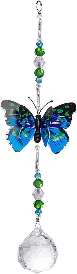 Crystal Garden Suncatcher Butterfly Hanging Crystals Ornament for Window Rainbow Maker Prisms Home Decor Sun Catcher Gift Idea for Mom Grandma (Blue)
