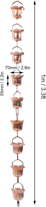 Fabater Rain Chain, 9 Cups 39.37in Easy Installation Customizable Length Copper, Decorative Rain Chain, Gutter Water Diverter with Anchors for Outdoor Garden Yard Decor