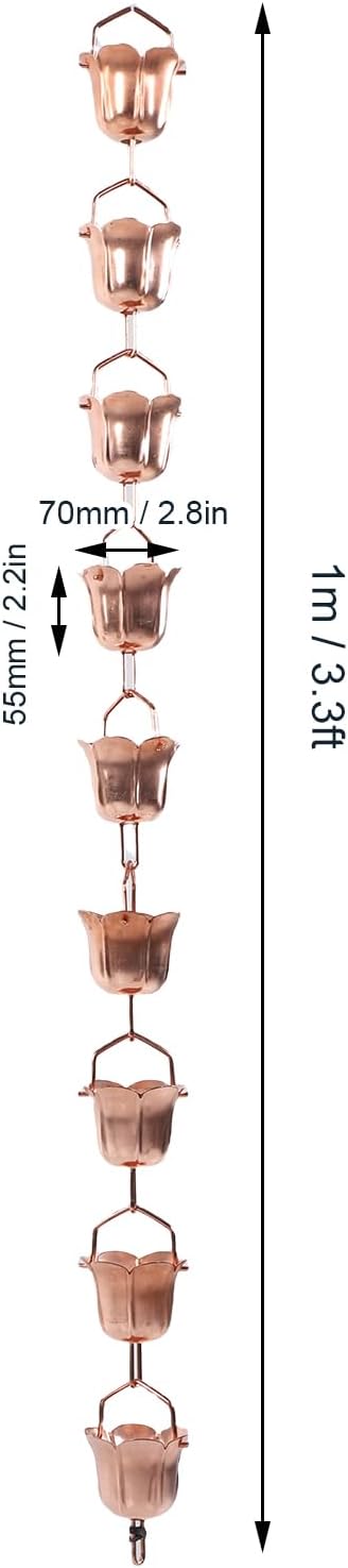 Rain Chain Morning Glory Design 9 Cups 1m Length Copper Decorative Rain Catcher Chain for Gutter