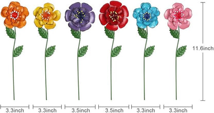 hogardeck Garden Decor for Outside, Set of 6 Metal Flowers Decorative Garden Stakes for Spring Decor, Yard Art Garden Decorations for Outdoor Lawn Porch Pathway Patio (Multi-Color)