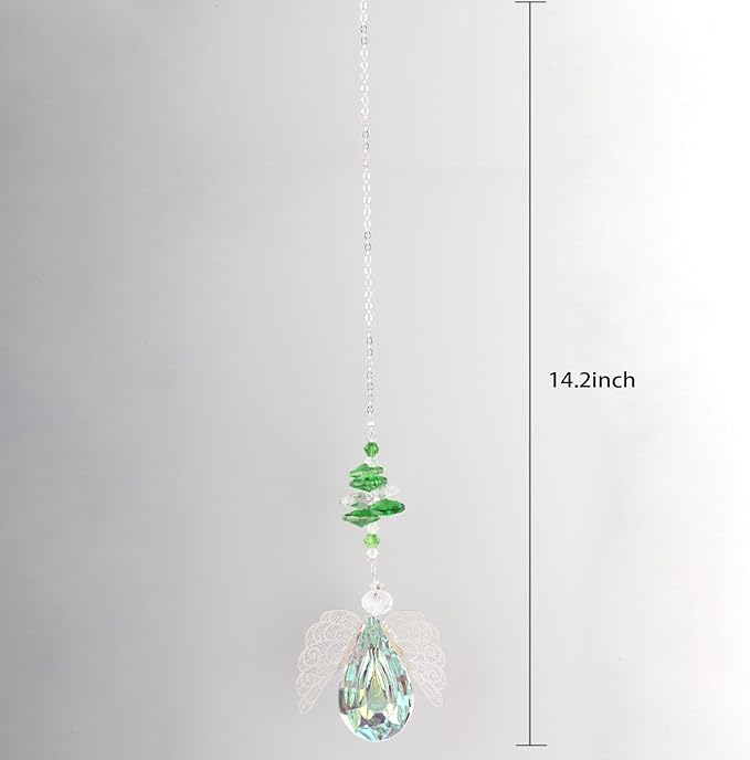 Crystal Angel Suncatcher,Hanging Crystal in The Shape of Longan with Large Wings,Angel Suncatcher for Home/Car Decoration