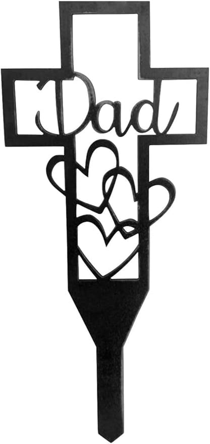 Stake Grave Decorations, Metal Cross Grave Marker Signs for Father Dad Mom Cemetery, 12x6", for Daddy Cemetery Garden, Lawn, Wall Outdoor, and Decorative Gravesite Easter Memorial Day (Black, 1PC)