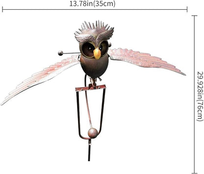 Metal Swinging Owl Wind Spinner for Yard and Garden Decor, Outdoor Metal Windmill Art Deco, Lawn Decorations Wind Sculpture and Spinner, Garden Stake Decorative Kinetic Sculpture