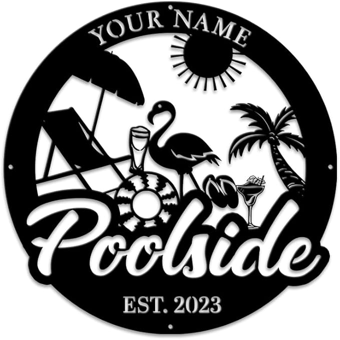 MeMate Personalized Outdoor Sign - Flamingo House Decor for Porch Deck Backyard Patio Pool