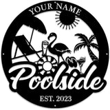 MeMate Personalized Outdoor Sign - Flamingo House Decor for Porch Deck Backyard Patio Pool