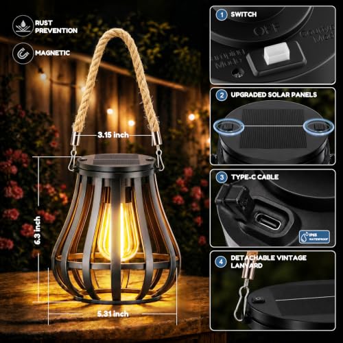 Solar Lanterns 2-Pack - Waterproof Hanging Lights
