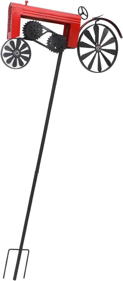 Farm Tractor Windmill,Tractor Wind Spinner Yard Ground Stake Statue Garden Windmill Decoration Lawn Floor Stakes Art Ornament for Outdoor Garden Yard Patio Decor (Red)