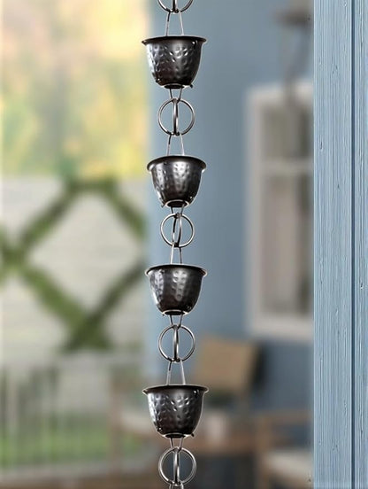 Monarch Rain Chains Aluminum Hammered Cup Black Rain Chains for Gutters – 3 ft Extension Black Decorative Rainchain Outdoor Durable Heavy Duty Gutter Chain Downspout, Modern Rainchains for Outside