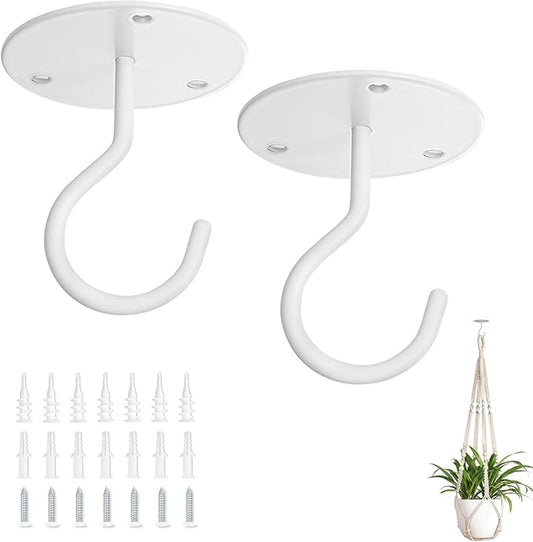 Mkono Ceiling Hooks for Hanging Plants, Metal Plant Hanger Bracket Wall Mount Hooks for Hanging Bird Feeders, Lanterns, Wind Chimes, Planters, Indoor&Outdoor Decoration Hooks (2-Pack) (White)
