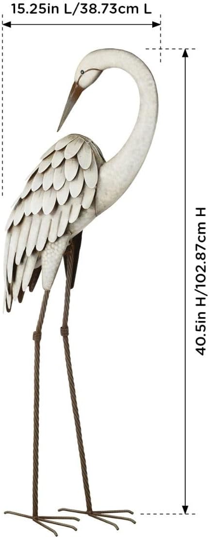 Regal Art & Gift Metal Egret Statue – Coastal Heron Garden Sculpture, Elegant Bird Decor for Lawn, Patio, or Beach House Yard – Sturdy Outdoor Standing Crane Ornament, 15.25""L x 8.25""W x 40.5""H