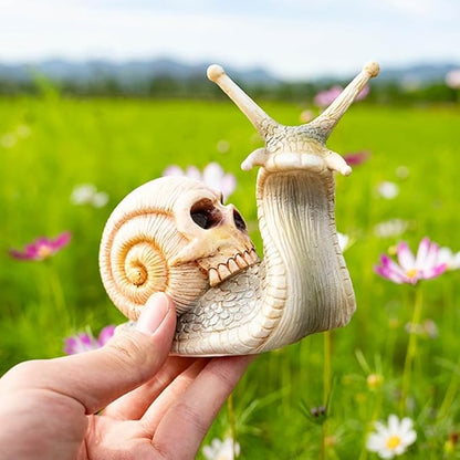 Skull Snail Garden Statues Halloween Skull Snail Sculpture Gothic Skull Decor Interesting Desktop Resin Craft Ornaments for Home Outdoor Office Decor,White