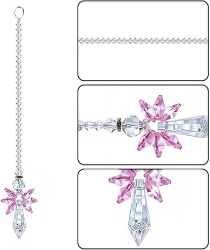 Rainbow Guardian Angel Crystal Suncatcher Hanging Ornament Pink Glass Prism Rainbow Maker for Home Window Car Porch Decoration Spiritual Sun Catcher Gift for Mom Women Friends