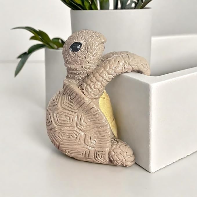 Tortoise Figure Plant Pot Hanger, Turtle Flower Pot Hugger, Resin Tortoise Statue, Funny Pot Huggers for Planters, Cute Climbing Tortoise Flower Pot Hugger, Garden Fence Balcony Patio Yard (GREEN)
