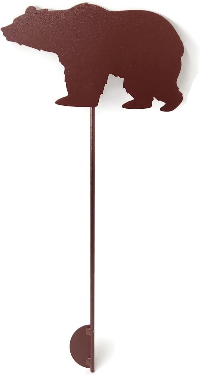 Animal Wildlife Style Steel Rustic or Powder Coated Metal Yard Stake (Bear 20" Tall, Hammered Brown)