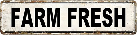 Farm Fresh Metal Tin Sign Chicken Coop Signs for Outside Farm Fresh Eggs Sign Vintage Farmhouse Decor for Chicken Coop, Farmers Market & Farm Stand Kitchen Wall Decor 4 ×16 Inch