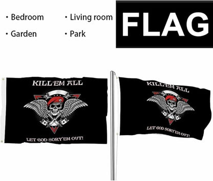 Swono Military Skull Flag 3x5 ft Skeleton With Wings Dagger Kill Em Them All Let God Flag for Outdoor Indoor Office Workplace Home Garden Business