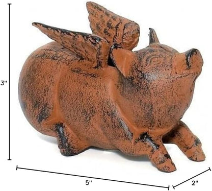 Cast Iron Flying Pig Garden Statue Patio Yard Coin Bank Paperweight