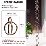 Decorative Rain Chains Waterfall, Copper Ring Rain Chain Extension, Outside Decoration Rain Catcher System for Garden, Roof Rainwater Diverter for Downspout, Rain Guide Chains (300cm (10ft))