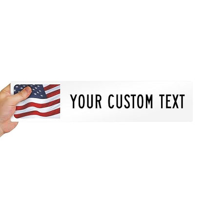 SmartSign White Custom Street Sign with USA Flag Background - 4" x 18", Aluminum, Personalized Street Sign, Outdoor Metal Sign for Home, Office, Decor, Room, USA-Made
