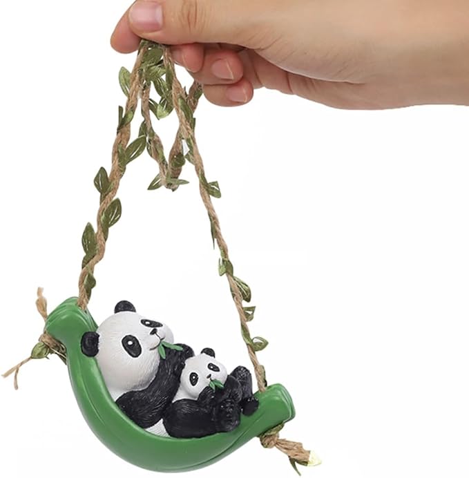 Swing Animals Garden Statue Outdoor Decor, Resin Hanging Animals Figurine Tree Ornaments Yard Art Sculpture for Stump Branch Patio Lawn Decorations (Mom & Baby Panda)