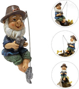 Yardwe 1pc Fishing Dwarf Resin Statue Decor Ornament for Landscape Outdoor Sculpture for Lawn Decoration Unique for Home and Garden