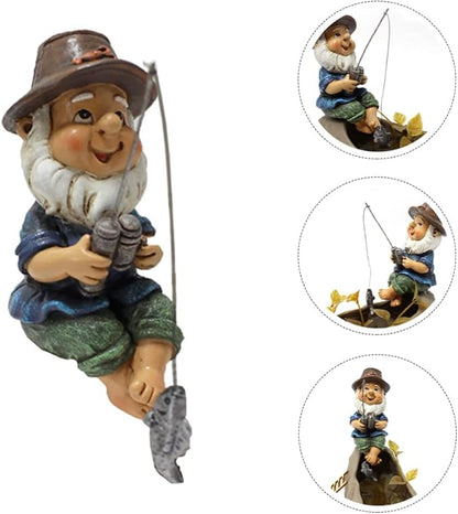 Yardwe 1pc Fishing Dwarf Resin Statue Decor Ornament for Landscape Outdoor Sculpture for Lawn Decoration Unique for Home and Garden