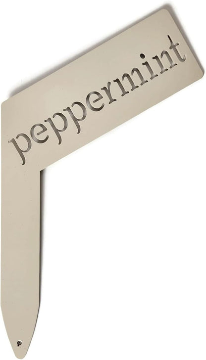 Planter Size Small Metal Garden Plant Vegetable Flower or Herb Markers 13.5 Inches Tall (peppermint, Cream)