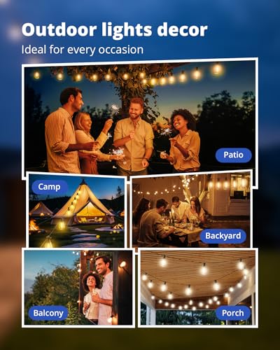 VIPAR 25FT LED Outdoor String Lights - 11 ST38 Bulbs Waterproof