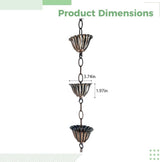 3.3 Ft Copper Alloy Rain Chain with Lotus Cups, Downspouts for Outdoor Gutter, Vintage Style for Villa, Courtyard, and Temple