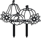 WADORN Fall Pumpkin Metal Decorative Garden Stakes, Funny Welcome Autumn Metal Outdoor Statues Fall Harvest Silhouette Ornament Gifts Welcome Yard Sign for Thanksgiving Party Autumn Harvest Lawn