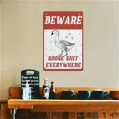 QHOVPA Farm Yard Sign Lawn Sign Metal Sign, Fun Beware Goose Shit Everywhere Sign for Home Farmhouse or Business Use 8x12 inches Signage