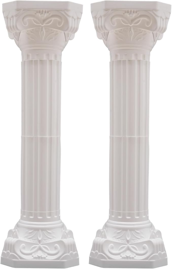 2pcs Wedding Roman Column, White Roman Pillar Wedding Party Columns and Pillars Artistic Columns Statue Columns and Pedestal Stand Holder for Gardens, Patios, Weddings, Parties