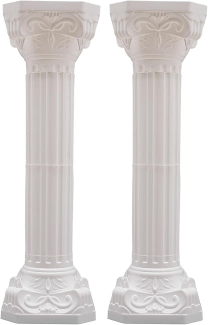 2pcs Wedding Roman Column, White Roman Pillar Wedding Party Columns and Pillars Artistic Columns Statue Columns and Pedestal Stand Holder for Gardens, Patios, Weddings, Parties